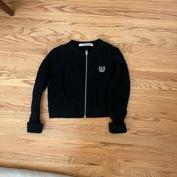 Black Cable Knit Cardigan - Picture 1 of 3